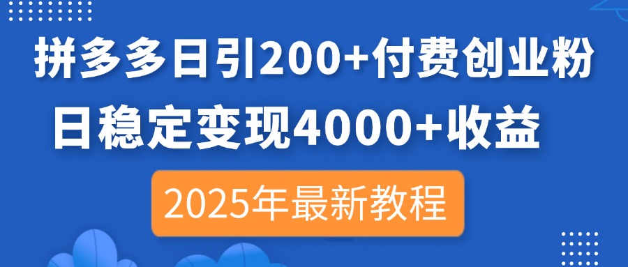 （14217期）拼多多日引200+付费创业粉，日稳定变现4000+收益，2025年最新教程-极速网创
