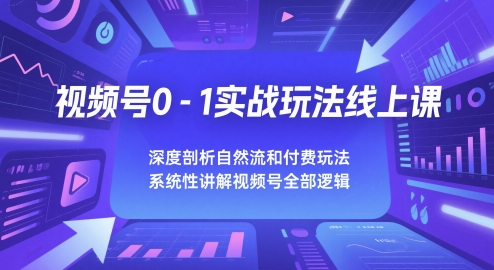 视频号0-1实战玩法线上课，深度剖析自然流和付费玩法，统性讲解视频号全部逻辑-极速网创
