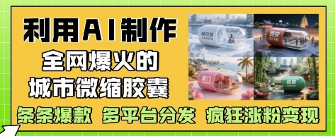 利用AI制作全网爆火的城市微缩胶囊，条条爆款， 多平台分发，疯狂涨粉变现-极速网创