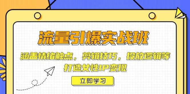 流量引爆实战班，涵盖情绪触点，剪辑技巧，投放逻辑等，打造女性IP变现-极速网创