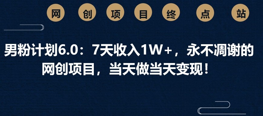 男粉计划6.0：7天收入1W+，永不凋谢的网创项目，当天做当天变现！-极速网创