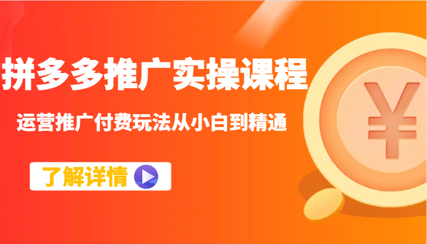 拼多多推广实操课程：运营推广付费玩法从小白到精通-极速网创