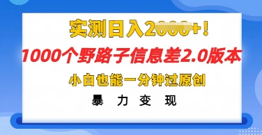 2025抖音1000个野路子信息差最新玩法，一分钟过原创，暴力变现月入几k-极速网创