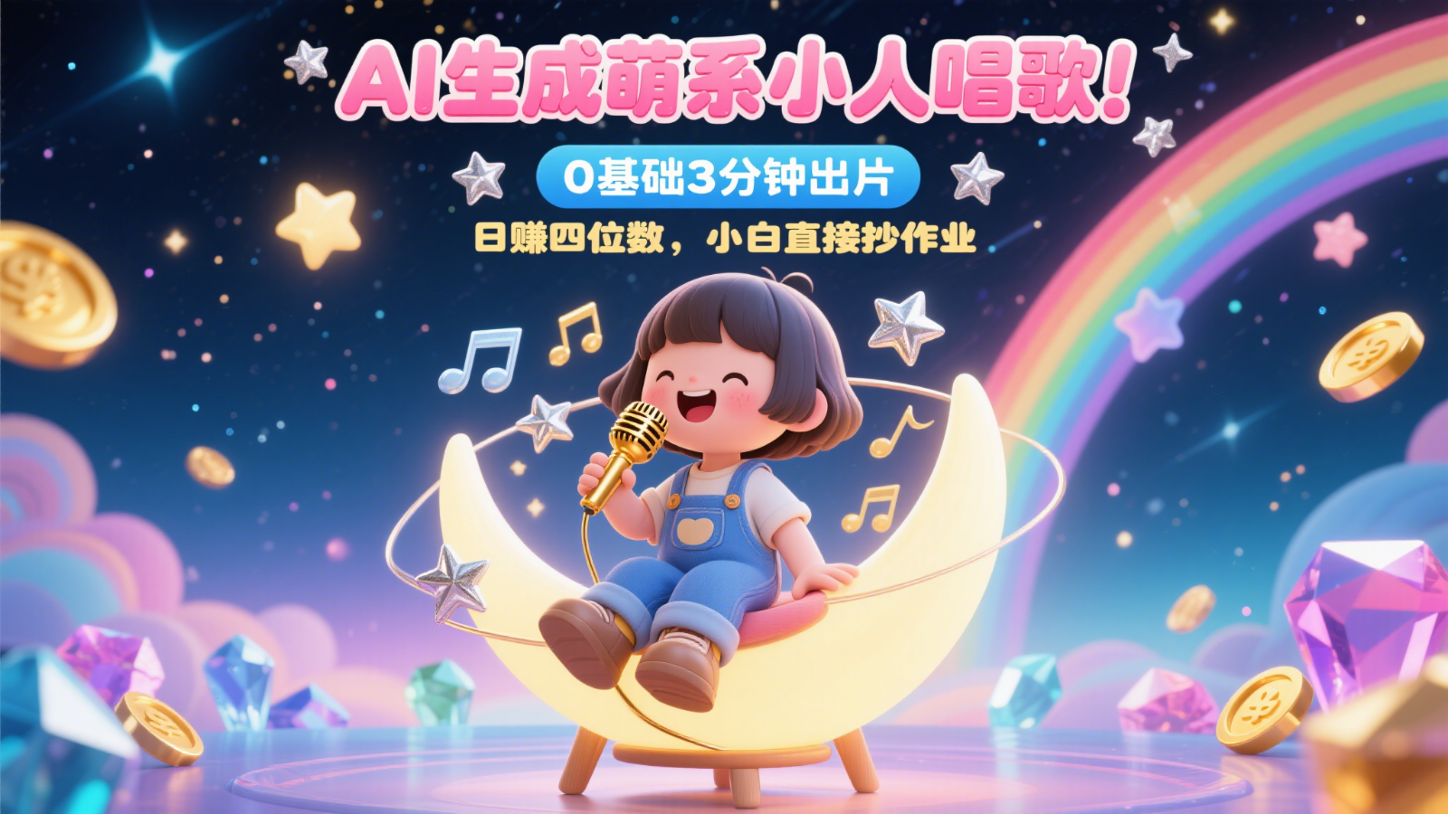 AI生成萌系小人唱歌！0基础3分钟出片，28个作品涨粉9万，日赚四位数，小白直接抄作业-极速网创