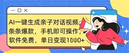 AI一键生成亲子对话视频，条条爆款，一部手机即可操作，单日变现数张-极速网创