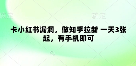 卡小红书漏洞，做知乎拉新 一天3张起，有手机即可-极速网创