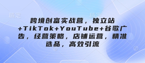 跨境创富实战营，独立站+TikTok+YouTube+谷歌广告，经营策略，店铺运营，精准选品，高效引流-极速网创