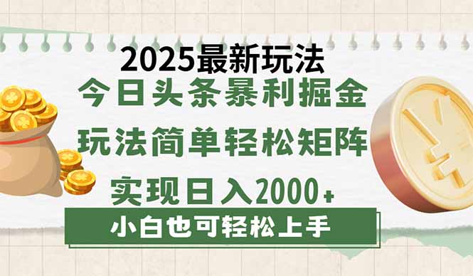 （14120期）今日头条2025最新玩法，思路简单，复制粘贴，轻松实现矩阵日入2000+-极速网创