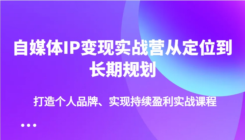自媒体IP变现实战营从定位到长期规划，打造个人品牌、实现持续盈利实战课程-极速网创