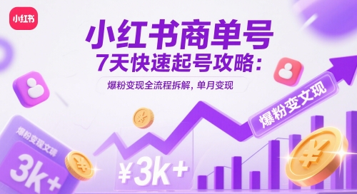 小红书商单号7天快速起号攻略：爆粉变现全流程拆解，单月变现3k+-极速网创