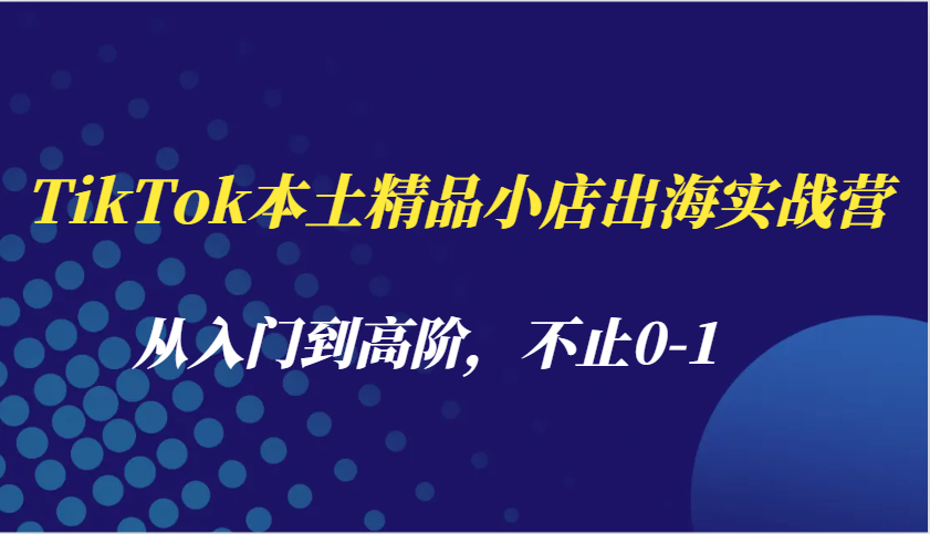 TikTok本土精品小店出海实战营，从入门到高阶，不止0-1-极速网创