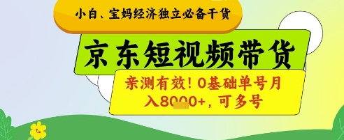 小白宝妈经济独立必备干货，京东短视频带货，亲测有效!0基础单号月入8k+，可多号【揭秘】-极速网创