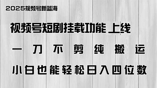 （14310期）视频号短剧挂载功能上线，一刀不剪纯搬运，小白也能轻松日入四位数-极速网创