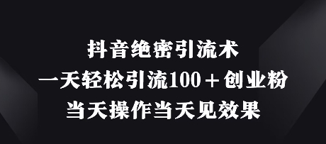 抖音绝密引流术，一天轻松引流100+创业粉，当天操作当天见效果-极速网创