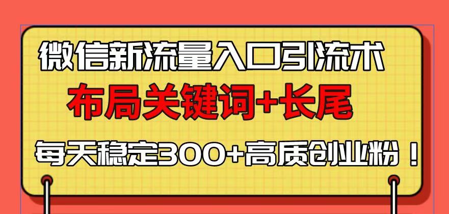 （13897期）微信新流量入口引流术，布局关键词+长尾，每天稳定300+高质创业粉！-极速网创