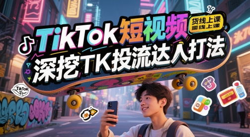 TikTok短视频带货线上课，深挖TK投流达人打法-极速网创