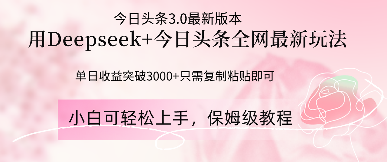 （14452期）Deepseek结合今日头条全网最新玩法，单日收益突破3000+，只需要简单的…-极速网创