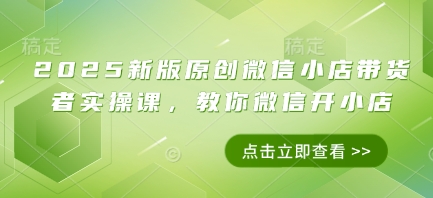 2025新版原创微信小店带货者实操课，教你微信开小店-极速网创