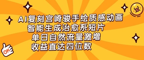 AI复刻宫崎骏手绘质感动画，智能生成治愈系短片，单日自然流量激增，收益直达四位数-极速网创