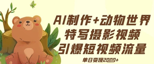 AI制作动物世界特写摄影视频+引爆短视频流量+单日变现多张-极速网创