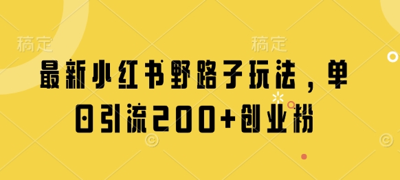 最新小红书野路子玩法，单日引流200+创业粉-极速网创