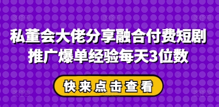 私董会大佬分享融合付费短剧推广爆单经验每天3位数-极速网创