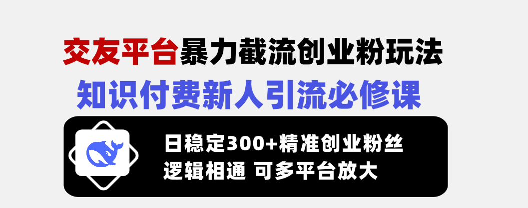 （14432期）交友平台暴力截流创业粉玩法，知识付费新人引流必修课，日稳定300+精准…-极速网创