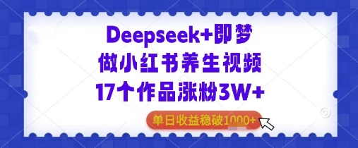 Deepseek+即梦做小红书养生视频17个作品涨粉3W+单日收益几张-极速网创