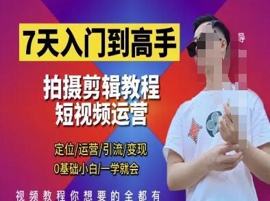7天入门到高手，短视频剪辑运营高手课，定位 运营 引|流 变现，0基础小白一学就会-极速网创