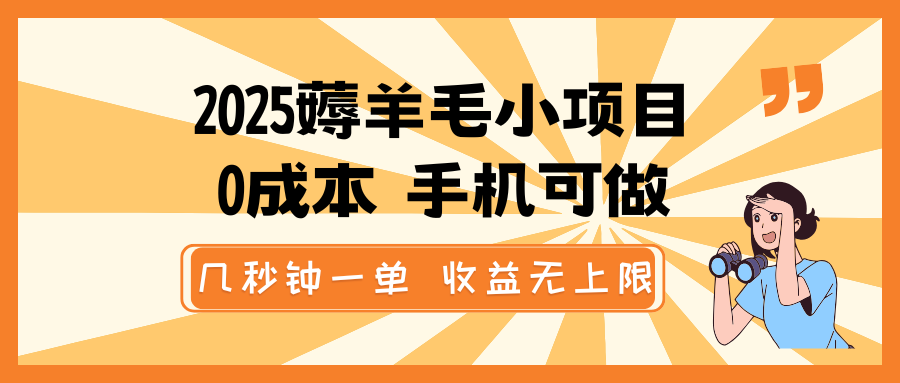 2025薅羊毛小项目，0成本 手机可做，几秒钟一单，收益无上限-极速网创