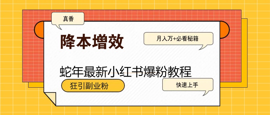 蛇年最新小红书爆粉教程，狂引副业粉，月入万+必看-极速网创