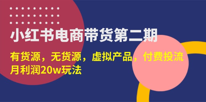 （14186期）小红书电商带货第二期，有货源，无货源，虚拟产品，付费投流，月利润20w-极速网创