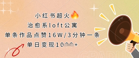 小红书超火的治愈系loft公寓，单条作品点赞16W，3分钟一条，单日变现数张-极速网创