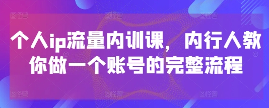 个人ip流量内训课，内行人教你做一个账号的完整流程-极速网创