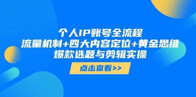 个人IP账号全流程：流量机制+四大内容定位+黄金思维, 爆款选题与剪辑实操-极速网创