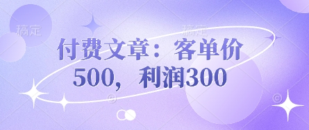 付费文章：客单价500，利润300-极速网创