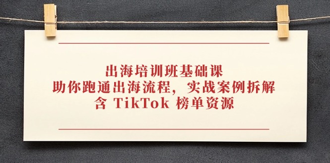 （14555期）出海培训班基础课，助你跑通出海流程，实战案例拆解，含 TikTok 榜单资源-极速网创