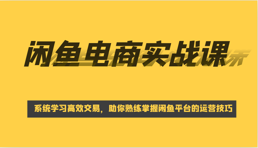 闲鱼电商实战课，系统学习高效交易，助你熟练掌握闲鱼平台的运营技巧-极速网创