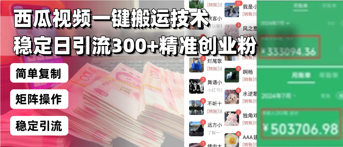 （13961期）西瓜视频一键搬运技术，稳定日引流300+精准创业粉，简单可复制给团队，…-极速网创