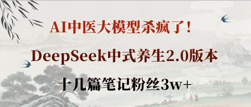 AI中医大模型杀疯了！DeepSeek中式养生2.0版本，十几篇笔记粉丝3w+-极速网创
