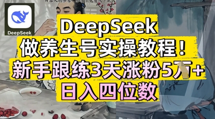 DeepSeek做养生号实操教程，新手跟练3天涨粉5W+，日入三位数-极速网创