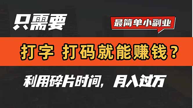 （14673期）只需要打字，打码，就能赚钱？简单的赚钱小副业，利用碎片时间，月入过万-极速网创