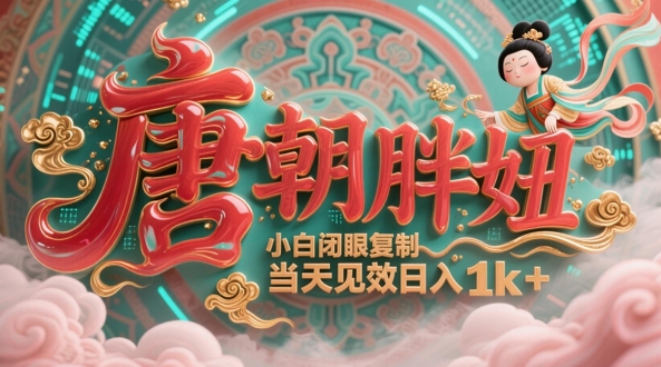 用AI克隆“唐朝胖妞”日更3条，平台疯狂推流，小白闭眼复制，当天见效，日入1k+-极速网创