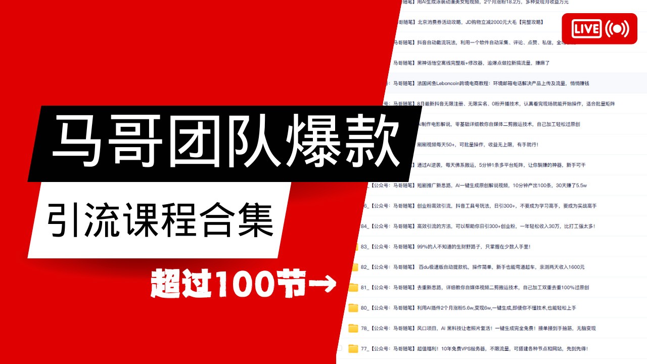 马哥团队【122节】最全项目爆款引流课程合集【持续更新】-极速网创