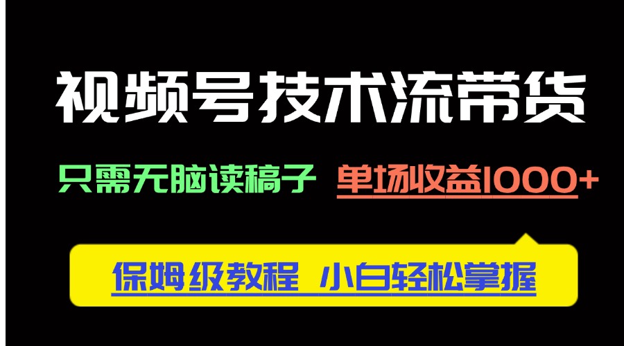 （14476期）视频号技术流带货，只需无脑读稿子，单场收益1000+ 保姆级教程，小白轻…-极速网创