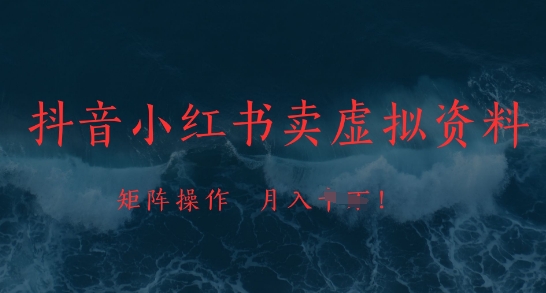 抖音小红书卖虚拟资料，市场需求一直存在，矩阵操作，月入1w+-极速网创