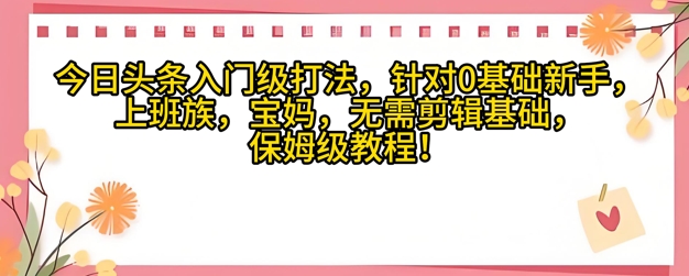 今日头条入门级打法，针对宝妈，上班族，0基础新手的保姆级课程-极速网创