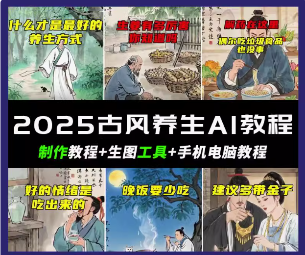 抖音AI古风养生视频教程日入五张 轻松涨粉 10W+-极速网创