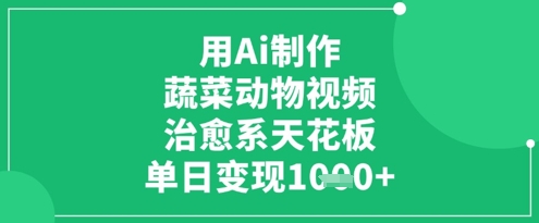 用Ai制作蔬菜动物视频，治愈系天花板，单日变现1k-极速网创