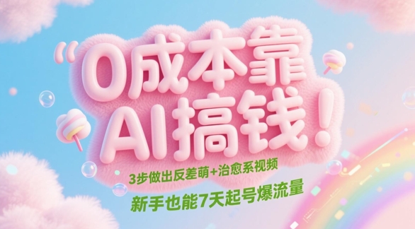 0成本靠AI搞钱！3步做出反差萌+治愈系视频，新手也能7天起号爆流量-极速网创